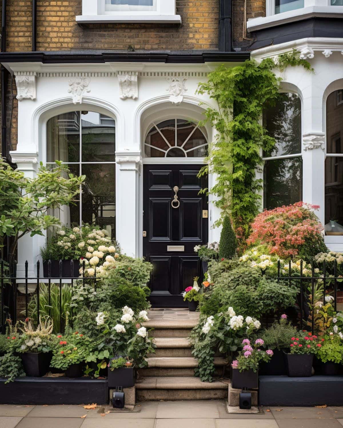 a victorian property in London with a small front yard and steps up to a black front door