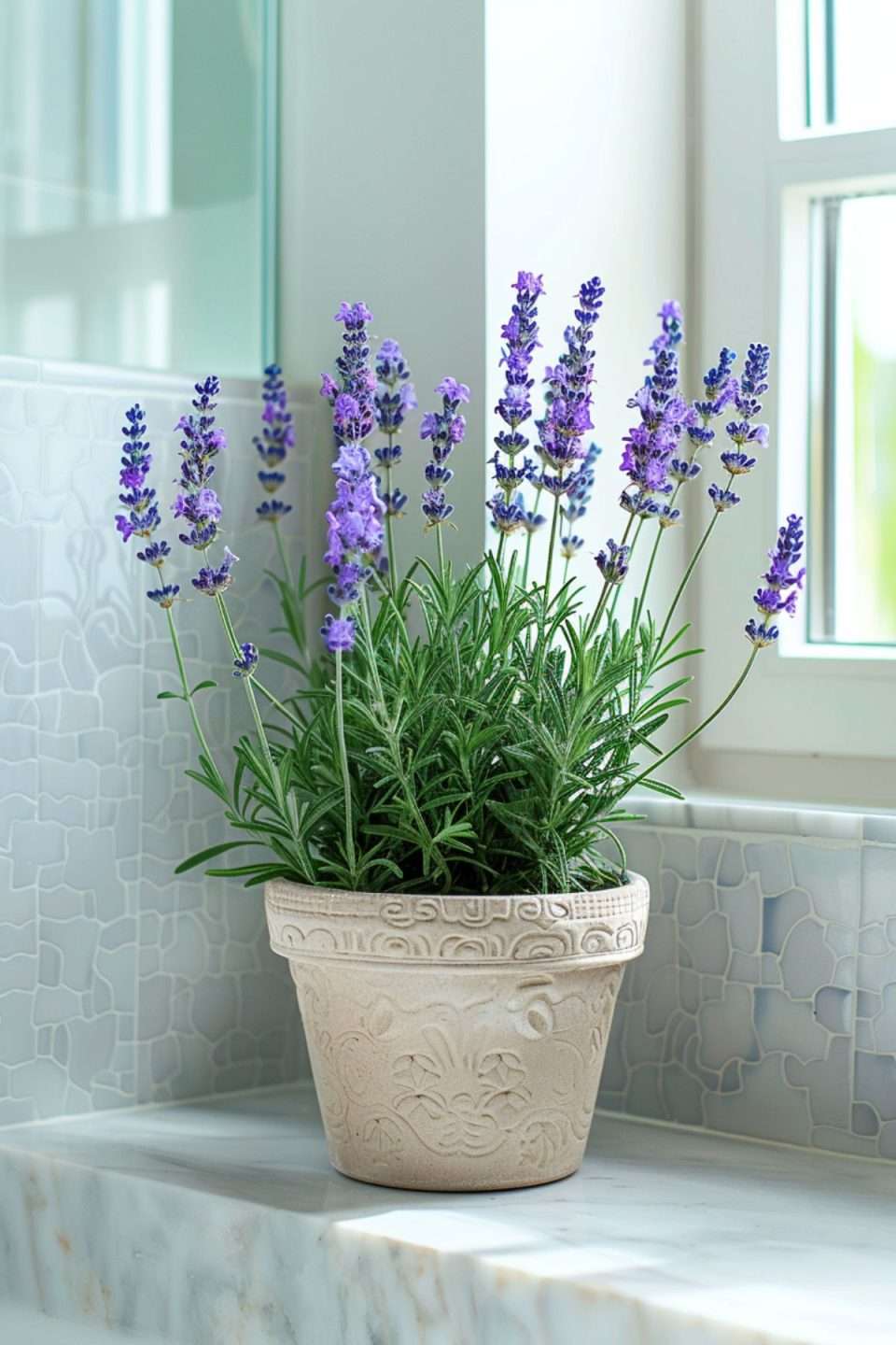lavender in a bathroom on a shelf