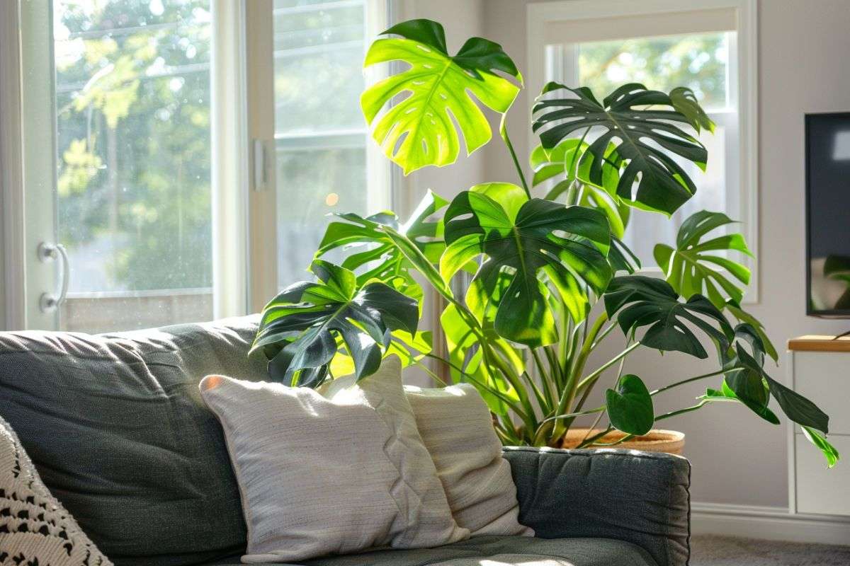 swiss cheese plant in the living room