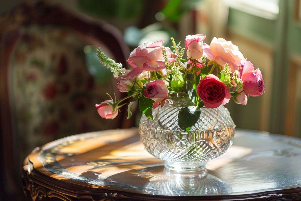 flowers in a crystal vase