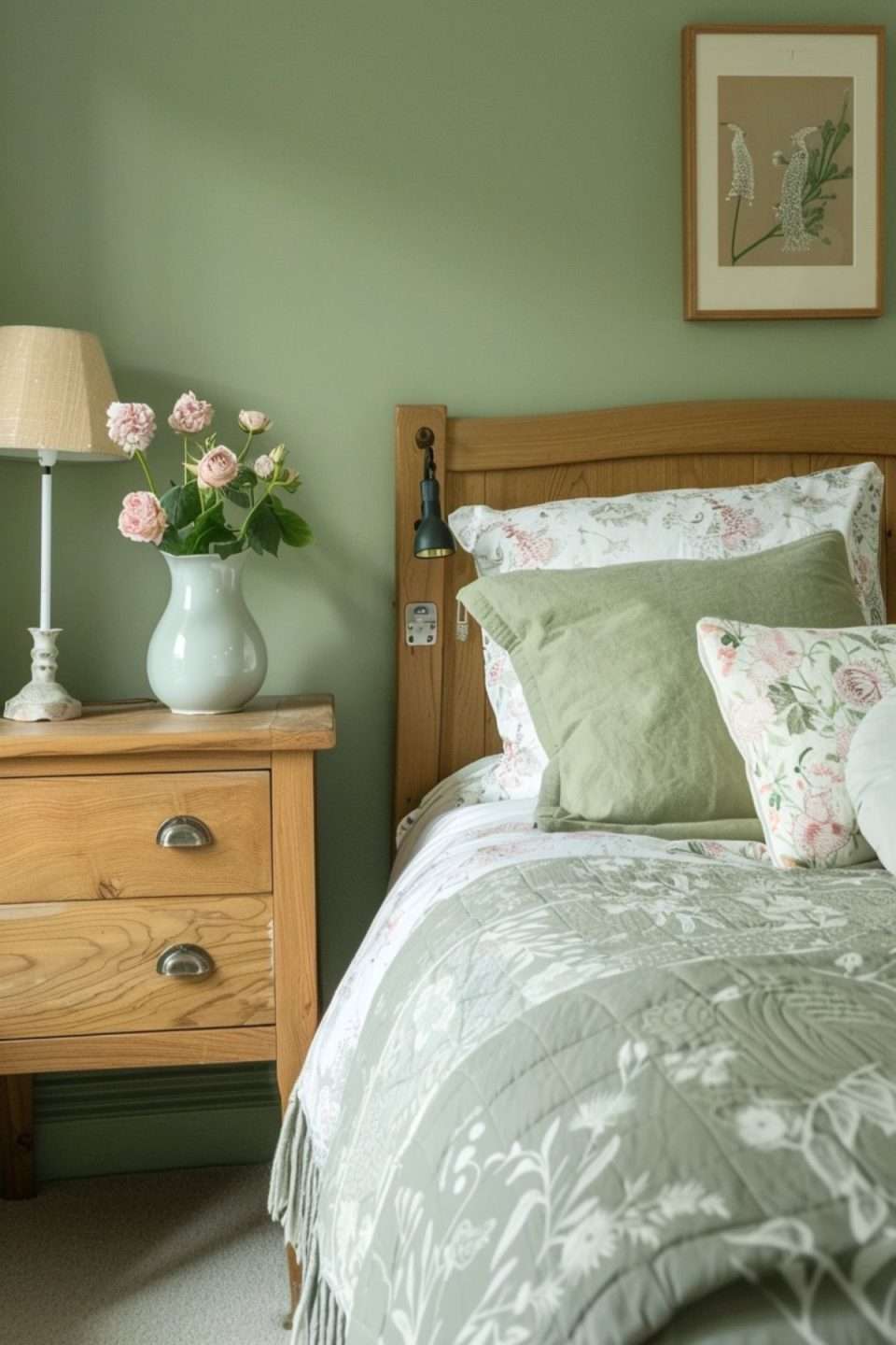 a sage green bedroom